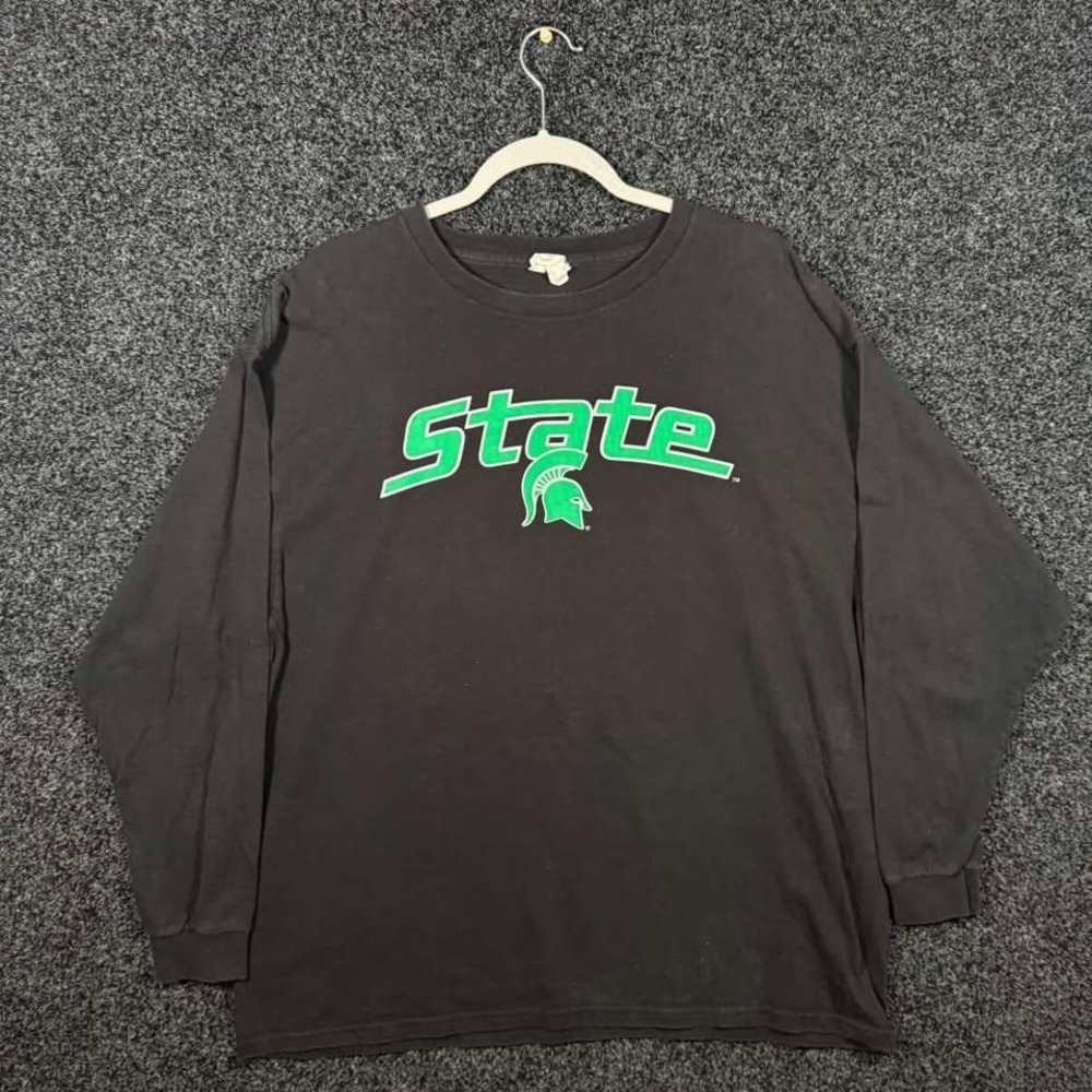 Michigan State Spartans Long Sleeve Shirt Delta Black Green NCAA Mens XL